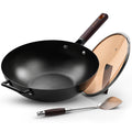 13.5" Carbon Steel Wok Pan - Pre-Seasoned Flat Bottom Woks