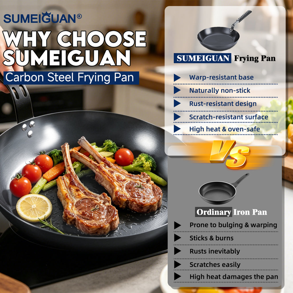 12" Carbon Steel Frying Pan, Nonstick with Detachable Silicone Handle