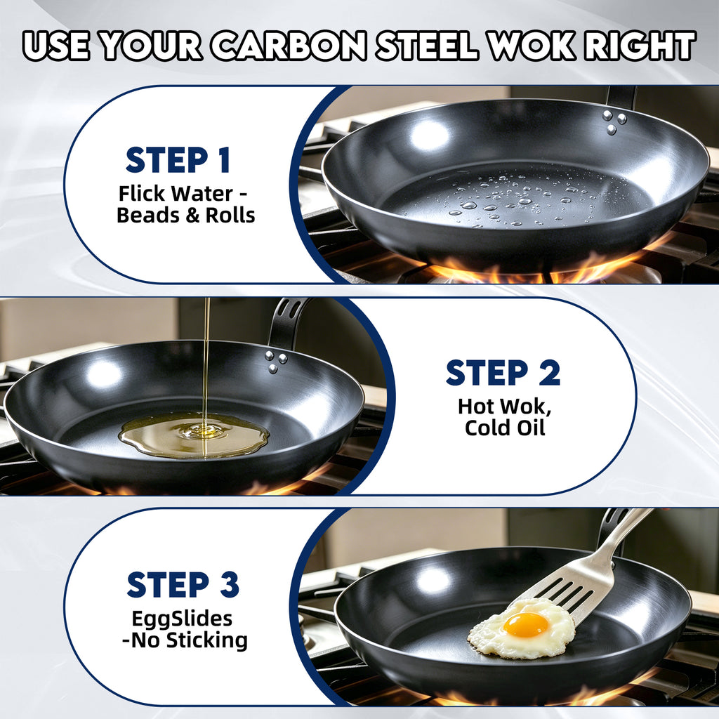 12" Carbon Steel Frying Pan, Nonstick with Detachable Silicone Handle