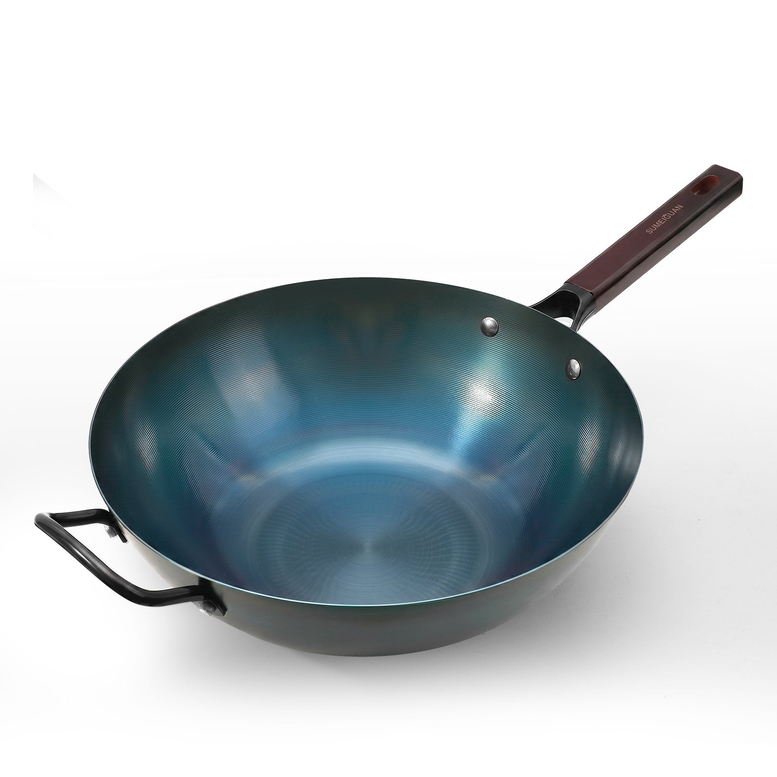 13.5" Blue Carbon Steel Wok, Pre-Seasoned Flat Bottom Wok Pan