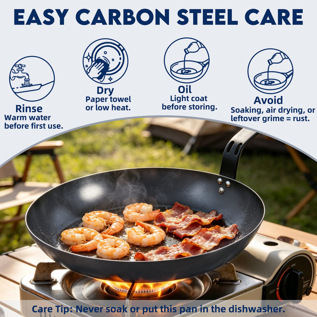 12" Carbon Steel Frying Pan, Nonstick with Detachable Silicone Handle